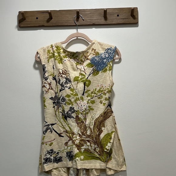 ANTHROPOLOGIE YOANA BARASCHI Mint Julep Floral Ruffle Top Size Medium Sleeveless - Picture 5 of 10